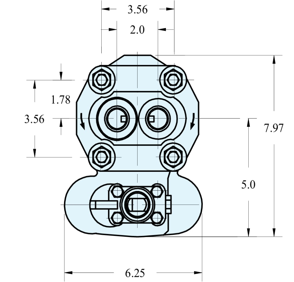 C101 pump end view: dimensions 3.56, 2.0, 1.78, 7.97, 5.0 and 6.25 inches