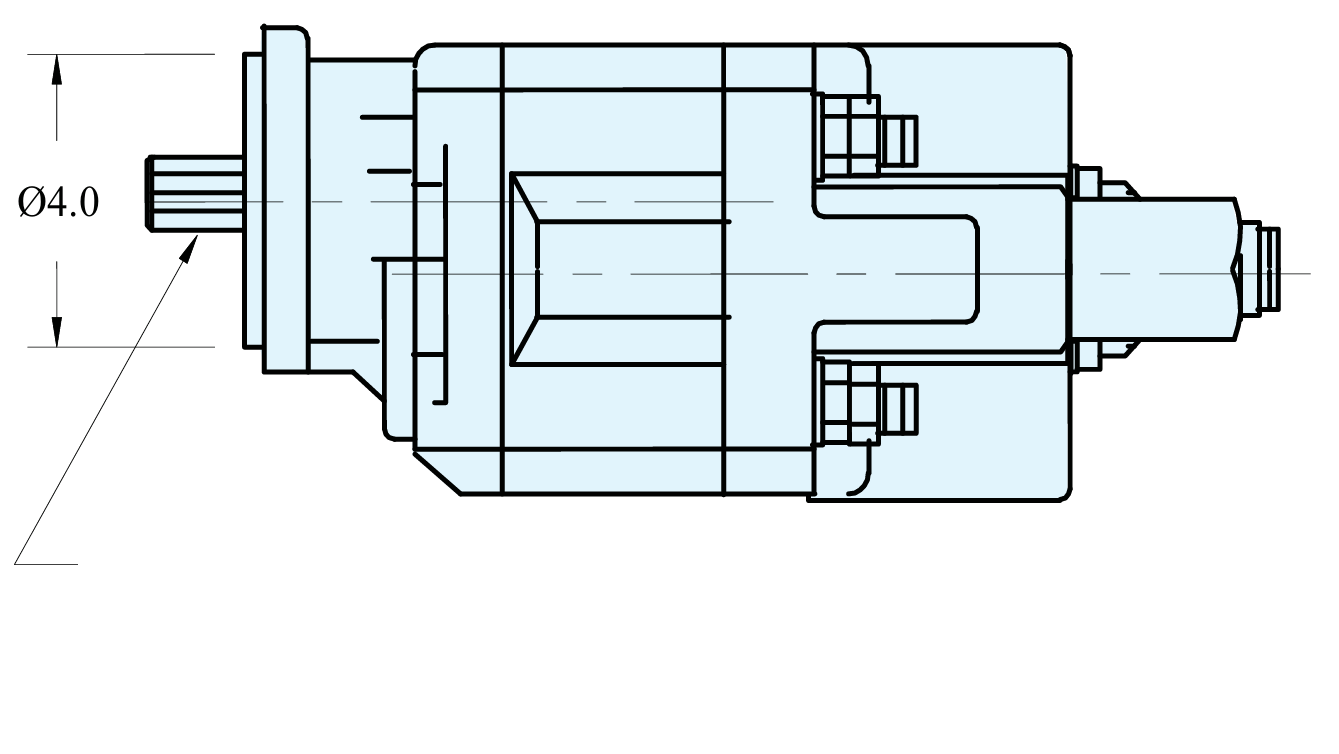 C102 pump shaft view: diameter 4.0 inches, SAE B involute spline, 13 teeth, 16/32 pitch, flat root, side fit