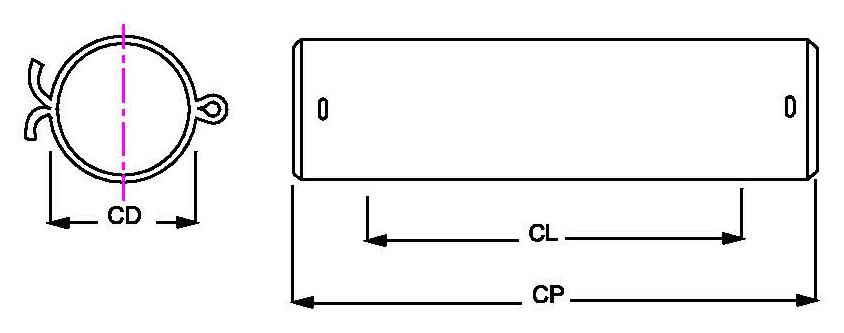 Pivot pin (PP): dimensions CD, CL, and CP