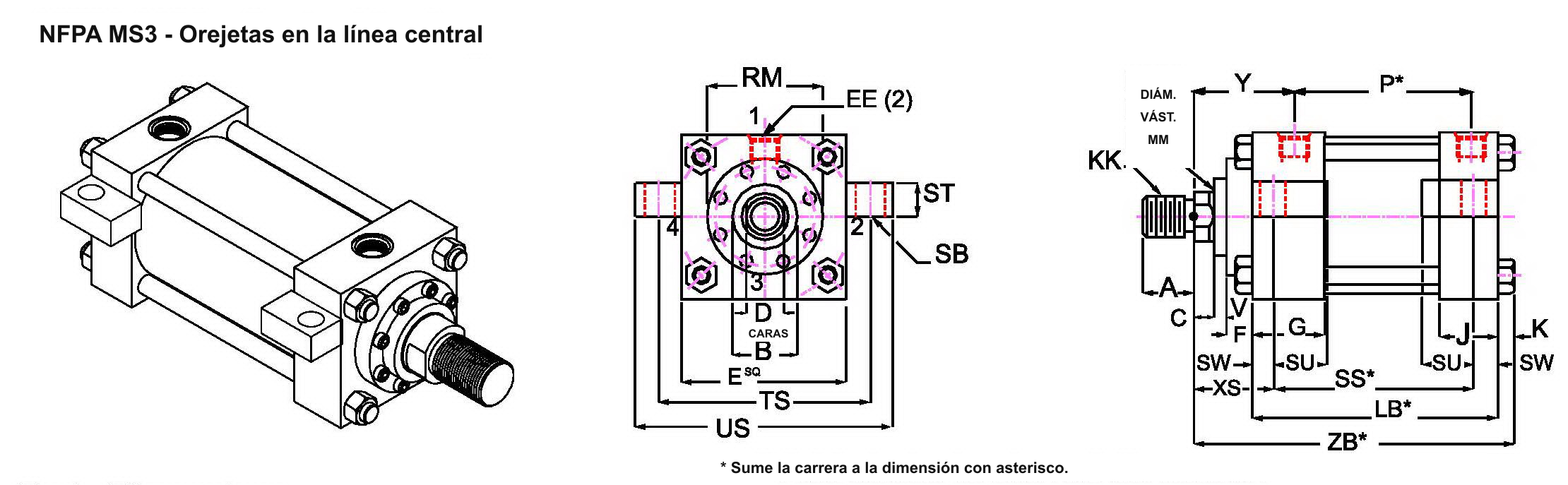 NFPA MS3, orejetas en la línea central