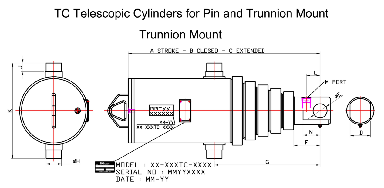 Trunnion-mount telescopic cylinder dimensions